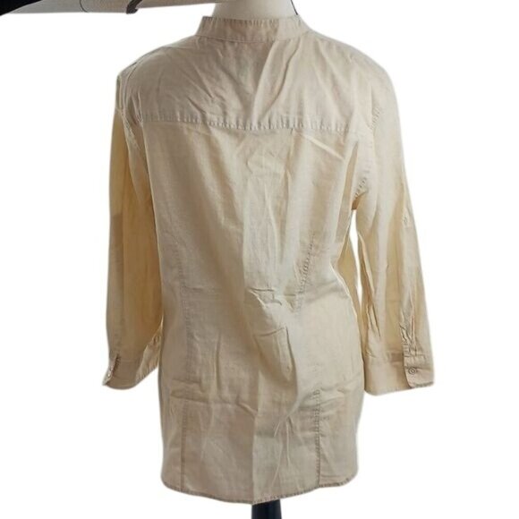 Talbots Womens 12 Beige Tunic Top 3/4 Sleeve Half Button Front Casual Blouse - Picture 6 of 8